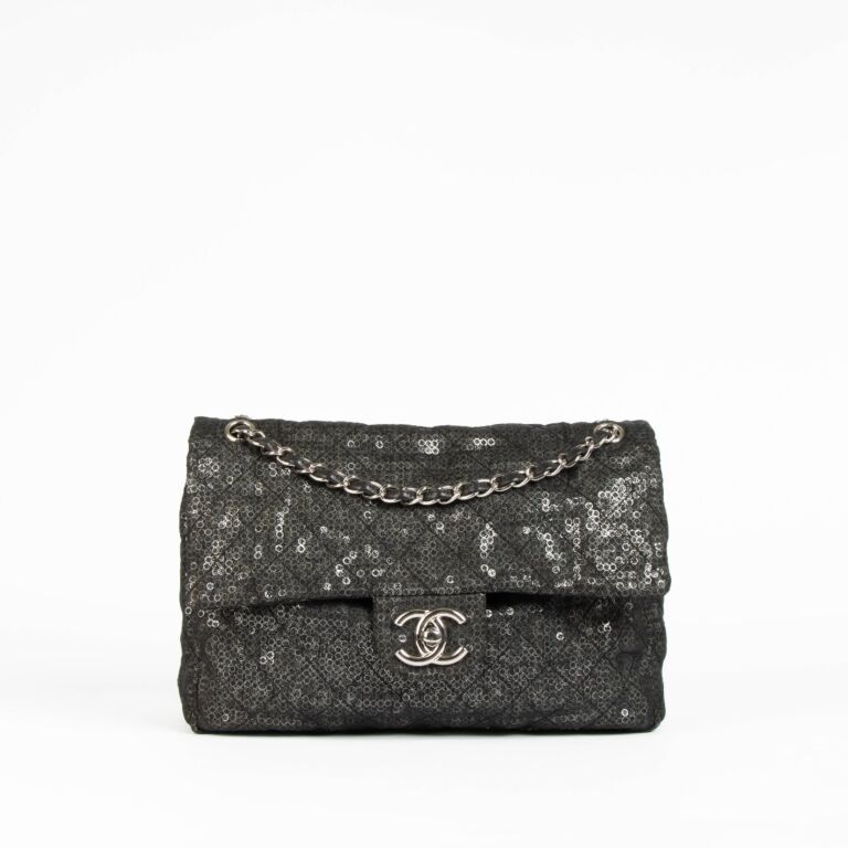 Chanel Black Sequin Mesh Large Flap Bag