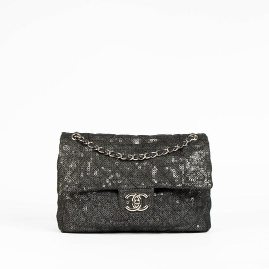 Chanel Black Sequin Mesh Large Flap Bag
